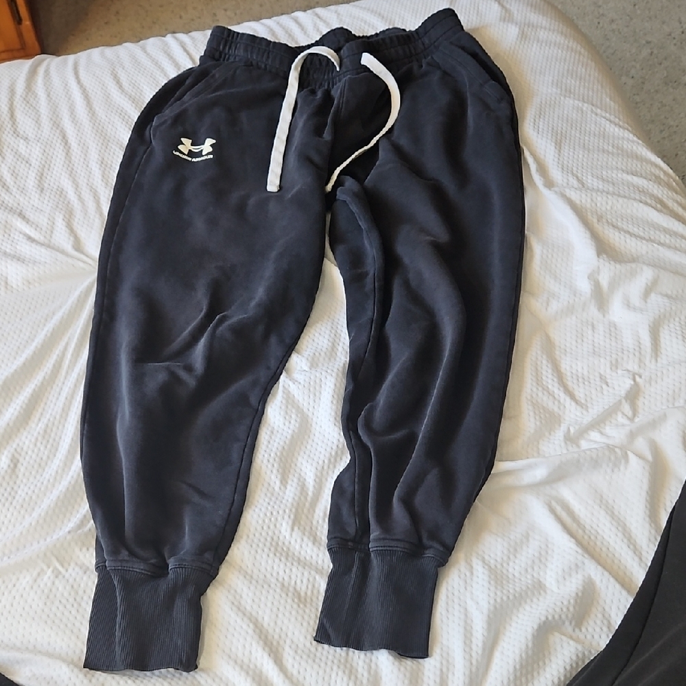 Under Armour Kids Black Sweatpants with White Drawstring